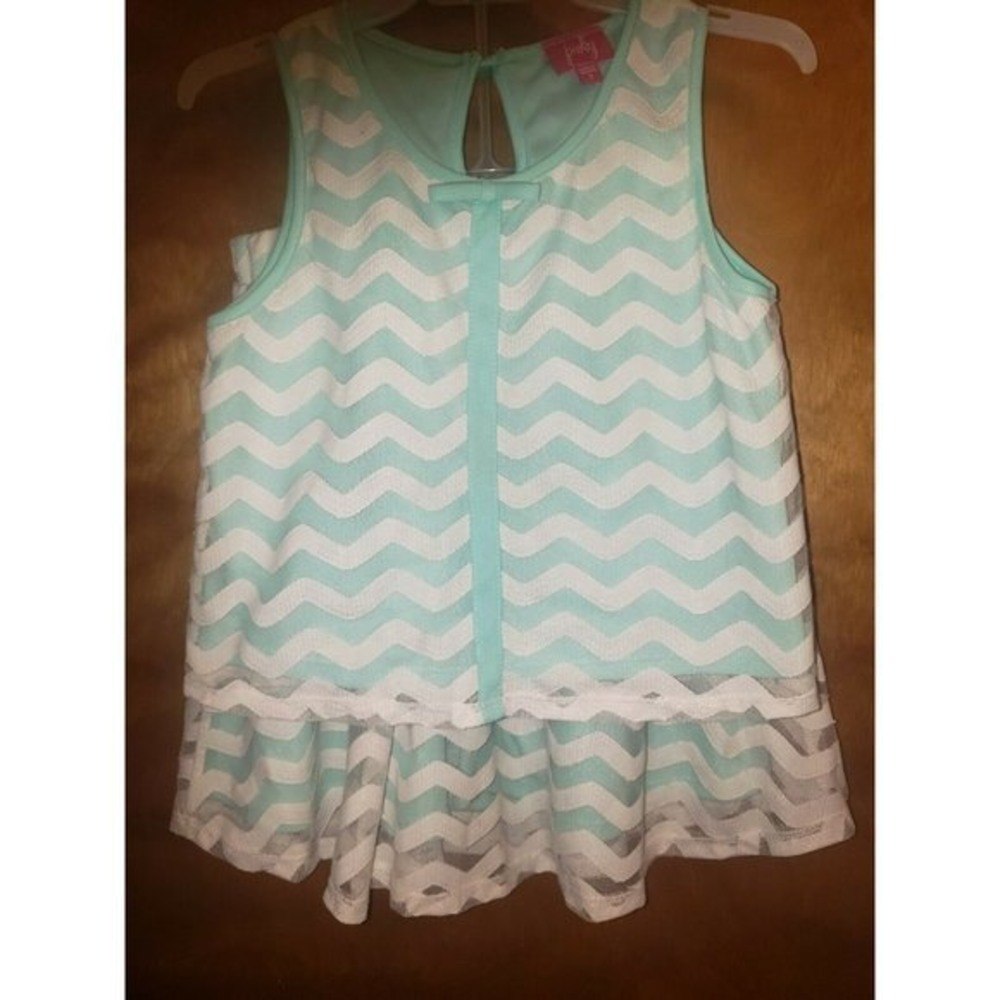 Pinky Combo Shirt and Skirt Set Girl's Sea foam Green Zig Zag Size 8